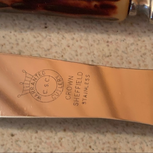 60s Crown Sheffield Stainless Faux Antler Steak Knives set of 6, 🏴󠁧󠁢󠁥󠁮󠁧󠁿 - Picture 2 of 3